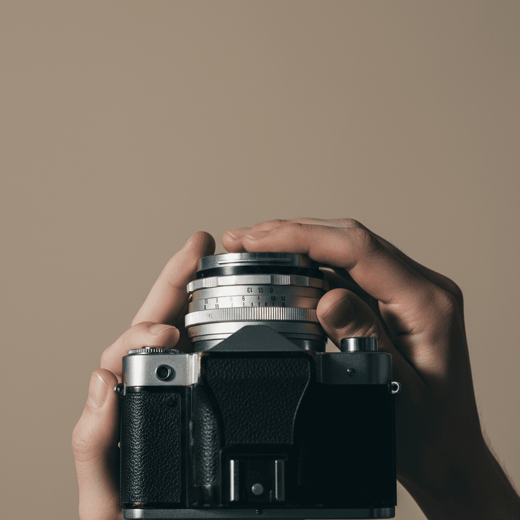 Photographer adjusting camera lens with precision